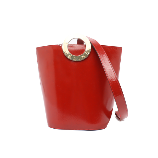 CELINE Bucket bag Red Cowhide Embossed Single Shoulder Bag Golden hardware Vintage model-(SKU)-12936054