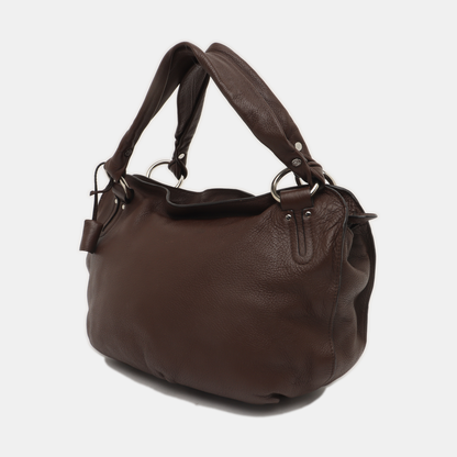 CELINE Dark Brown Leather Handbag Silver Hardware-(SKU)-936845573