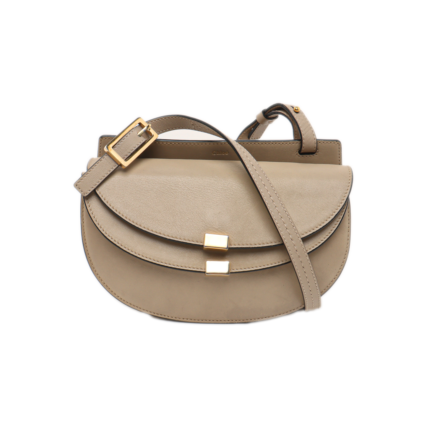 Chloé Georgia Light Gray Cowhide Crossbody Bag Golden hardware Removable shoulder strap-(SKU)-14414002