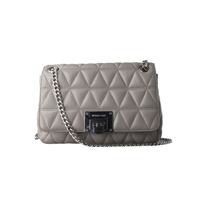 MICHAEL KORS Medium size Gray Cowhide Quilted Single Shoulder Bag Crossbody Silver Hardware-(SKU)-14349327