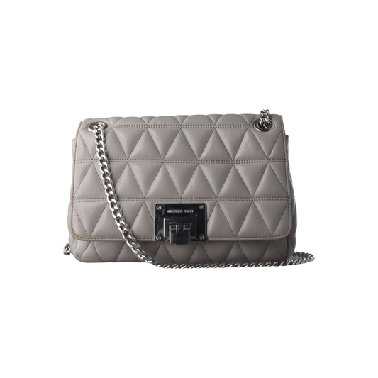 MICHAEL KORS Medium size Gray Cowhide Quilted Single Shoulder Bag Crossbody Silver Hardware-(SKU)-14349327