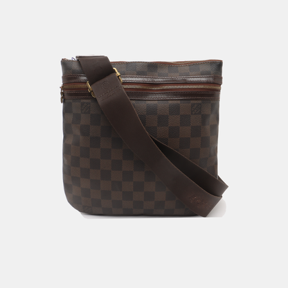 LOUIS VUITTON Brown Coated Canvas Checkered Single Shoulder Bag Crossbody Golden hardware-(SKU)-928779236