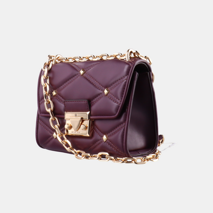 MICHAEL KORS Serena Medium size Burgundy Leather Quilted Shoulder Bag Crossbody Bag Golden hardware-(SKU)-14044778
