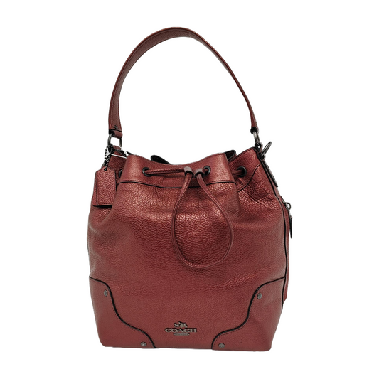 COACH Bucket bag Burgundy Cowhide Studs Carriage Single Shoulder Bag Sling Bag Handbag Black hardware-(SKU)-943932153