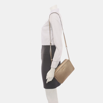 MICHAEL KORS Camera Bag Medium size Champagne Leather Embossed Crossbody Bag Single Shoulder Bag Golden hardware-(SKU)-937395543