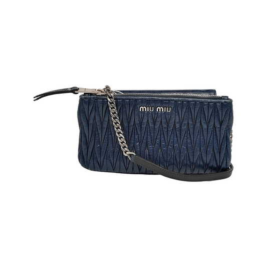 Miu Miu Dark Blue Cowhide Quilted Single Shoulder Bag Crossbody Bag Silver Hardware Removable shoulder strap-(SKU)-945298168