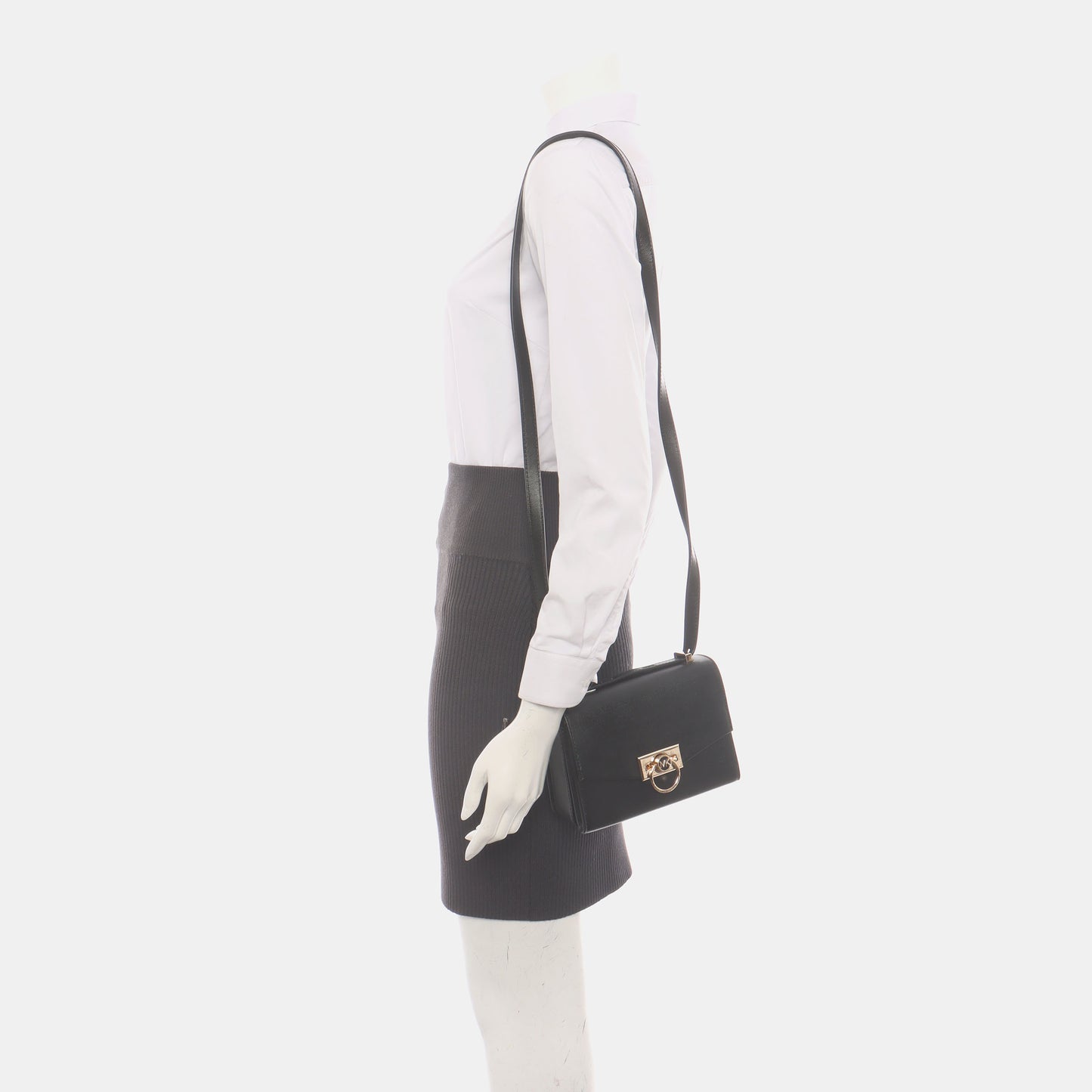 MICHAEL KORS Hendrix Extra Small Black Leather Shoulder Bag Handbag Crossbody Golden hardware Removable shoulder strap-(SKU)-936830255