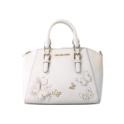 MICHAEL KORS Tote bag White Leather Patchwork Inset Crossbody Single Shoulder Bag Handbag Golden hardware Removable shoulder strap-(SKU)-932783856