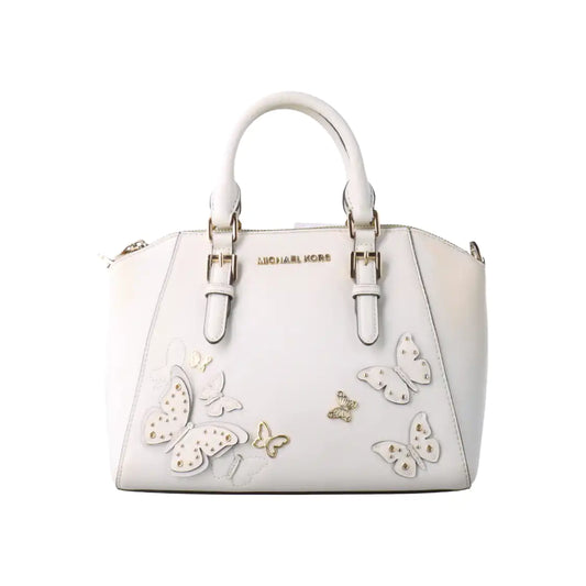 MICHAEL KORS Tote bag White Leather Patchwork Inset Crossbody Single Shoulder Bag Handbag Golden hardware Removable shoulder strap-(SKU)-932783856