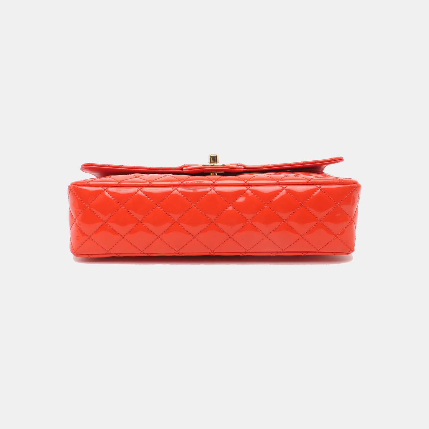 CHANEL CLASSIC FLAP medium size red patent leather quilted shoulder bag with 13 chain links, gold and black and red hardware-(SKU)-931805399