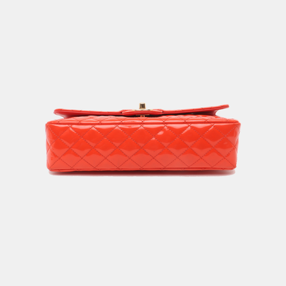 CHANEL CLASSIC FLAP medium size red patent leather quilted shoulder bag with 13 chain links, gold and black and red hardware-(SKU)-931805399