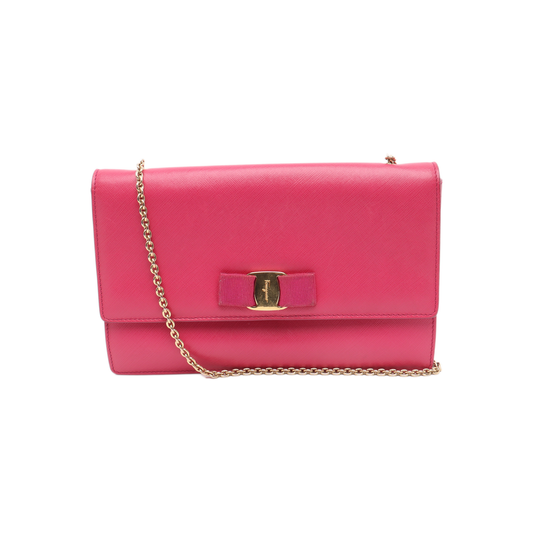 FERRAGAMO Ginny Pink Cowhide Embossed Single Shoulder Bag Crossbody Golden hardware-(SKU)-13042501