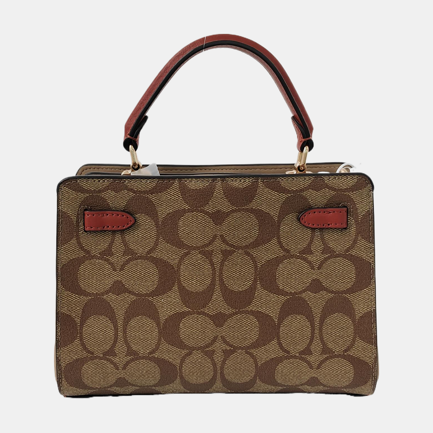 COACH Khaki Coated Canvas Old Flower Tote Bag Golden hardware-(SKU)-942930145