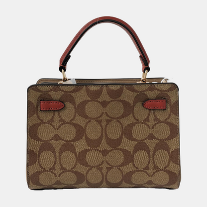 COACH Khaki Coated Canvas Old Flower Tote Bag Golden hardware-(SKU)-942930145