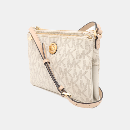 MICHAEL KORS White coated canvas vintage crossbody bag shoulder bag Golden hardware-(SKU)-934664415