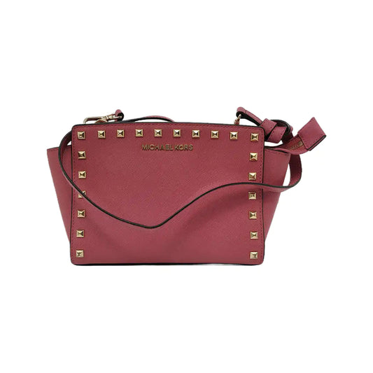 MICHAEL KORS Selma Medium size Pink cowhide studded crossbody bag, shoulder bag Golden hardware Removable shoulder strap-(SKU)-944285673