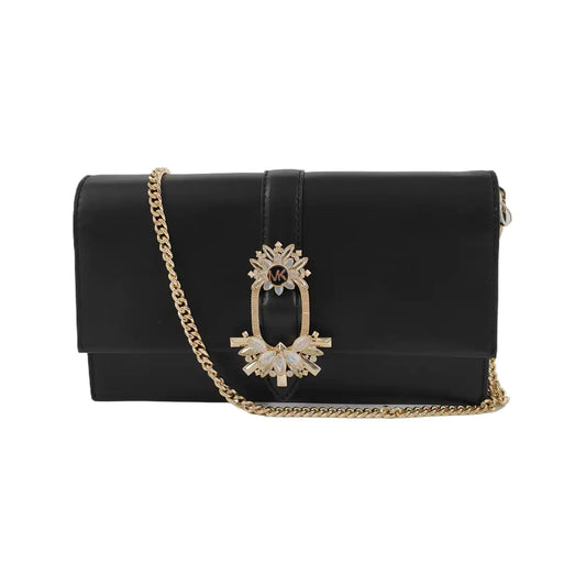 MICHAEL KORS Black Leather Embellished Shoulder Bag Crossbody Golden hardware Removable shoulder strap-(SKU)-942807098