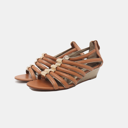 COACH 36.5code Summer Light Brown Leather Women's Mid-Heel Sandals-(SKU)-14355020