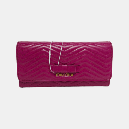 Miu Miu Miu Délice Fuchsia Cowhide Quilted Wallet Golden hardware-(SKU)-944517482
