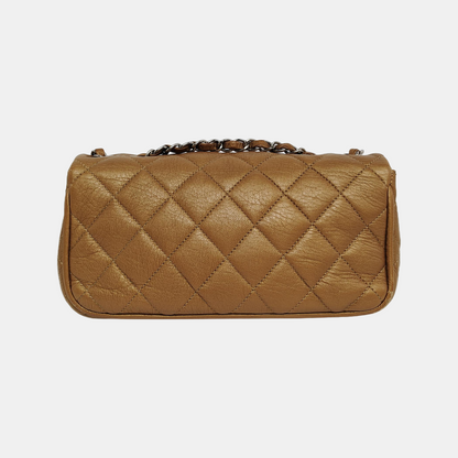 CHANEL CLASSIC FLAP Brown Deer Calfskin Quilted Handbag Silver Hardware 10 Clasp-(SKU)-940915348