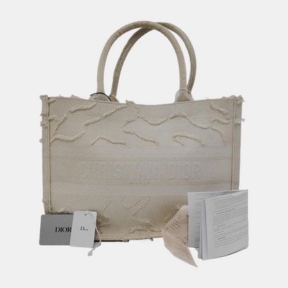 DIOR Book Tote Medium White Canvas Embroidered Tote Bag-(SKU)-945787437