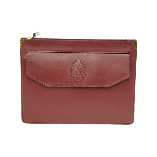 Cartier Burgundy Leather Handbag Golden hardware-(SKU)-942555568