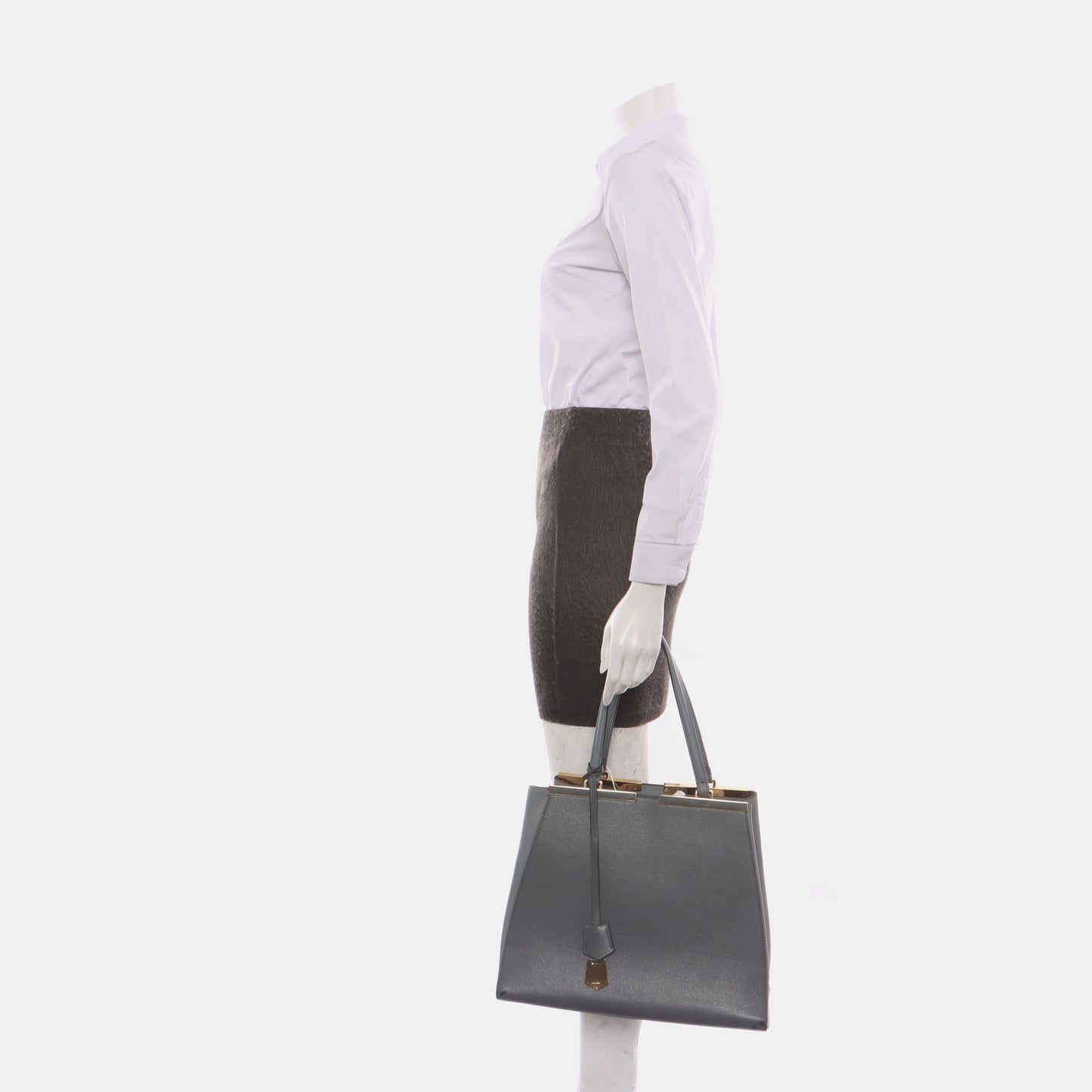FENDI 3Jours Gray Leather Embossed Handbag Single Shoulder Bag Silver Hardware-(SKU)-14477953