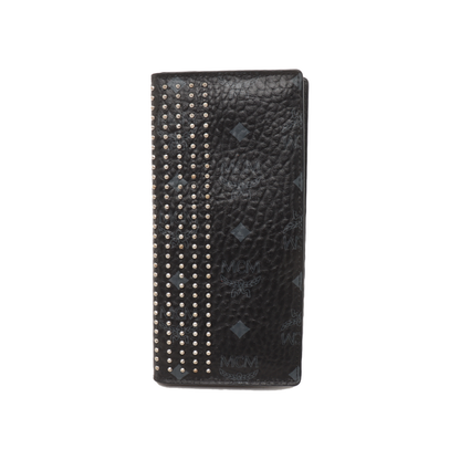 MCM Black Coated Canvas Stud Wallet Silver Hardware-(SKU)-938652403