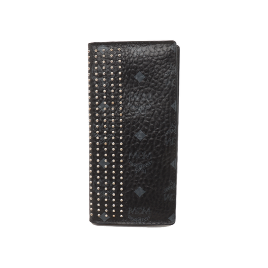MCM Black Coated Canvas Stud Wallet Silver Hardware-(SKU)-938652403