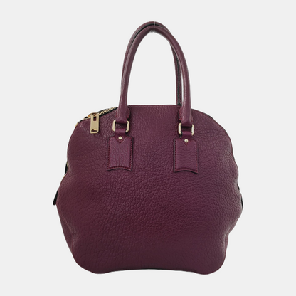 BURBERRY Clifton Plum Purple Cowhide Tote Bag Golden hardware-(SKU)-944416398