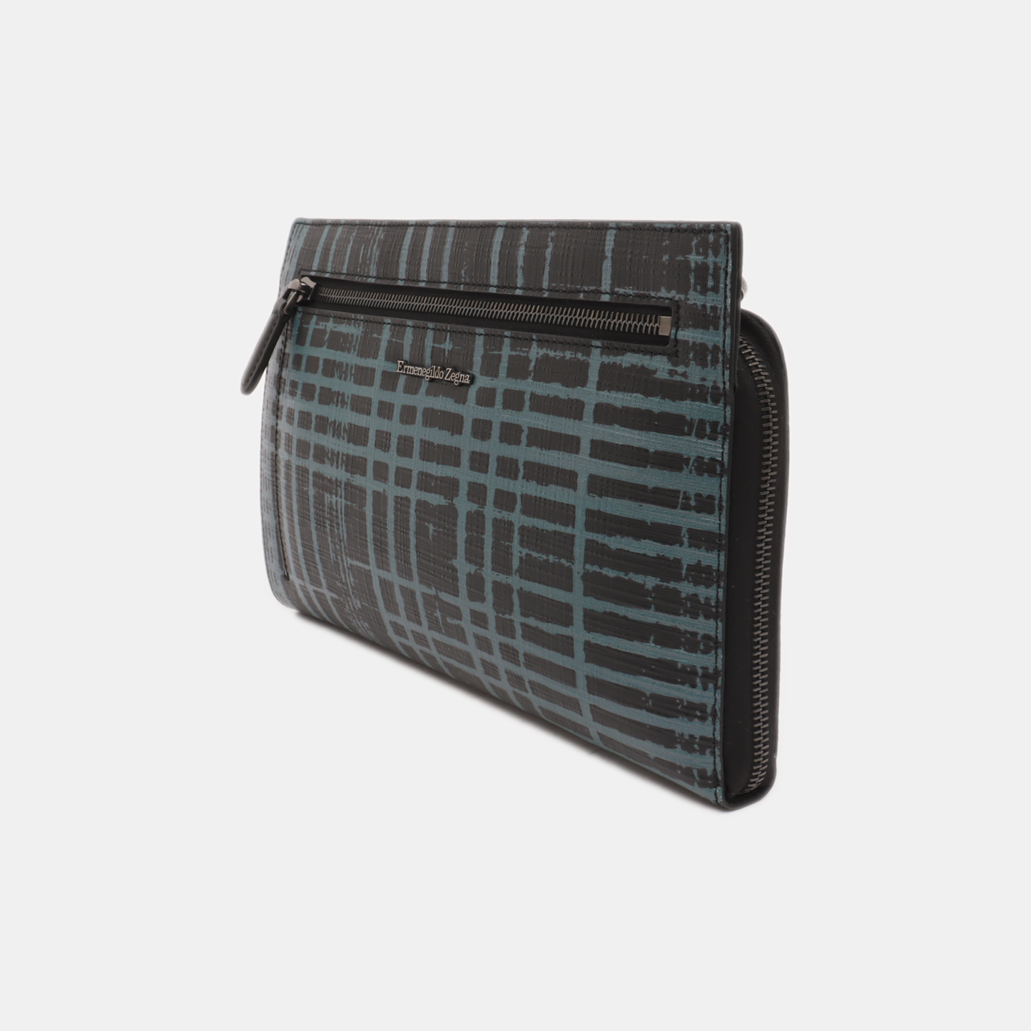 Ermenegildo Zegna Black Coated Canvas Printed Crossbody Bag Handbag Silver Hardware Removable shoulder strap-(SKU)-13762939