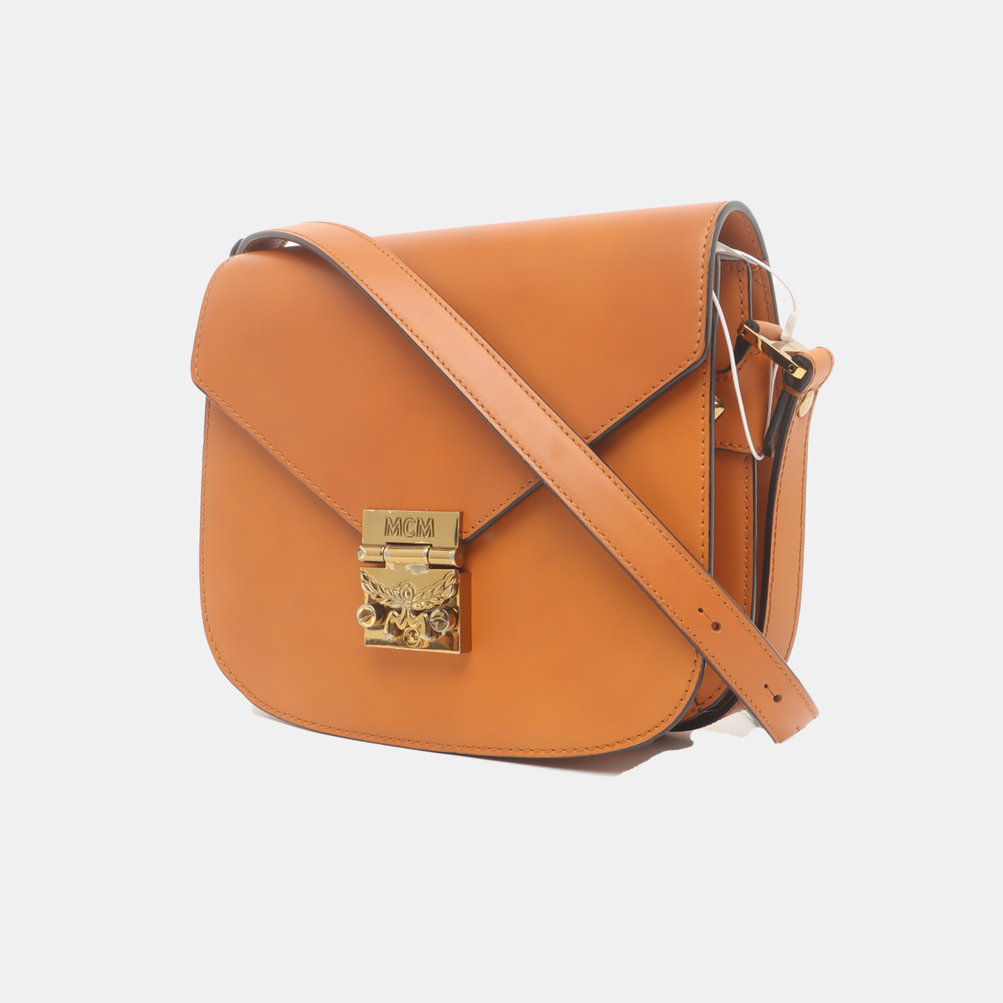 MCM PATRICIA Small size Brown Leather Bay Leaf Buckle Single Shoulder Bag Crossbody Bag Golden hardware-(SKU)-939142575