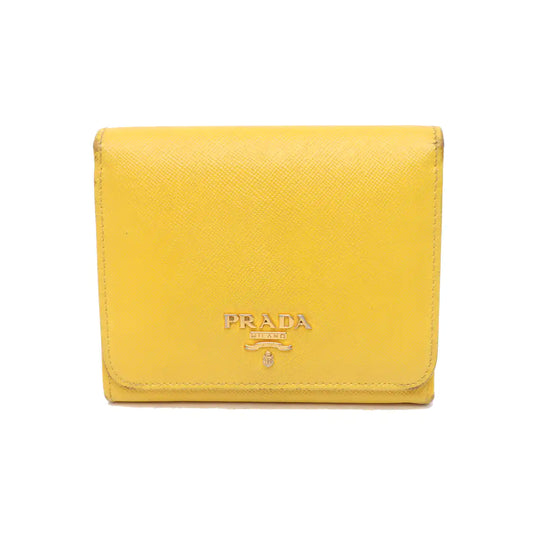 PRADA Yellow Cowhide Cross Grain Wallet Golden hardware-(SKU)-938135493