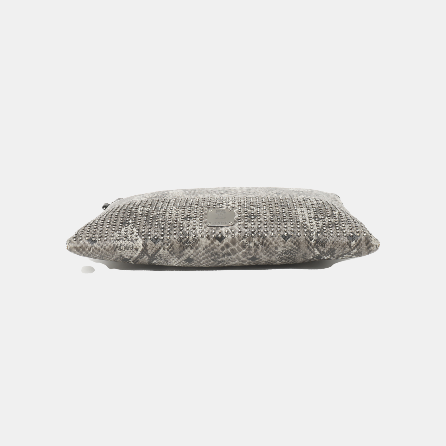 MCM Gray Coated Canvas Monogram Studs Clutch Silver Hardware-(SKU)-936462399