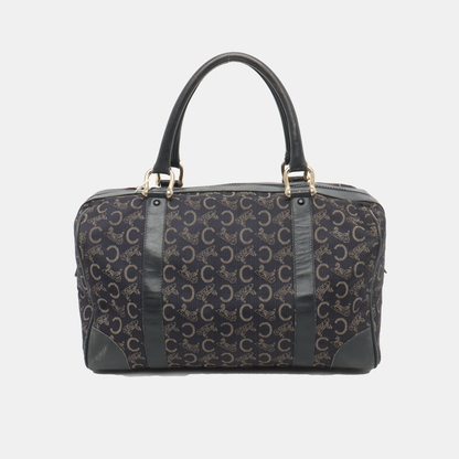 CELINE Dark Blue Canvas Triumphal Arch Handbag Golden hardware-(SKU)-933886003