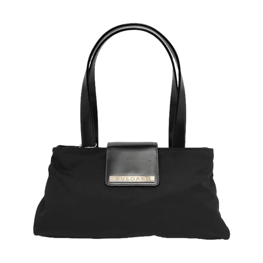 BVLGARI Tote bag Black Fabric Single Shoulder Bag Handbag Silver Hardware-(SKU)-928850108
