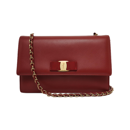 FERRAGAMO Ginny Red Cowhide Crossbody Single Shoulder Bag Golden hardware-(SKU)-941055982