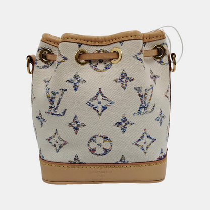 LOUIS VUITTON NOÉ Nano White Canvas Monogram Embossed Shoulder Bag Crossbody Gold Hardware Detachable Shoulder Strap-(SKU)-940367601