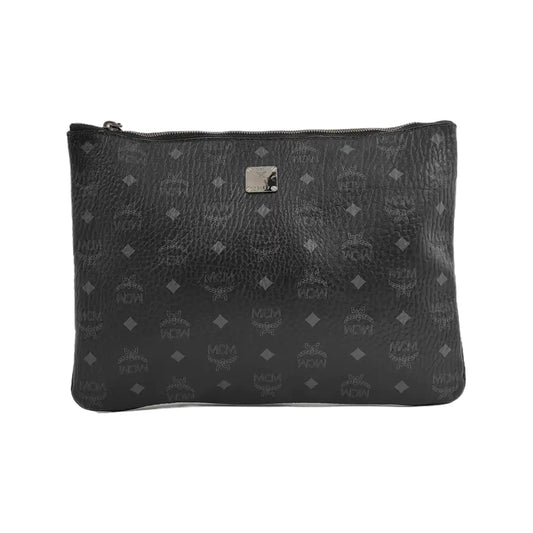 MCM ESSENTIAL Black coated canvas monogram handbag Silver Hardware-(SKU)-942090825
