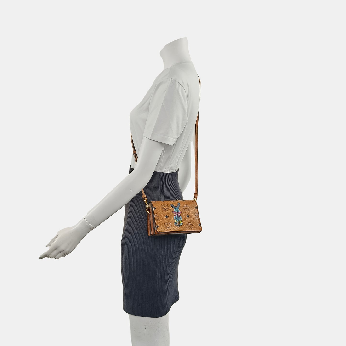 MCM Cognac Color Coated Canvas Monogrammed Printed Crossbody Bag Single Shoulder Bag Golden hardware Removable shoulder strap-(SKU)-940314448