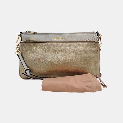 Miu Miu White Leather Crossbody Bag Golden hardware Removable shoulder strap-(SKU)-945458940