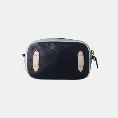 COACH Camera Bag Dark Blue Leather Textured Carriage Crossbody Bag Single Shoulder Bag Silver Hardware Removable shoulder strap-(SKU)-14387505