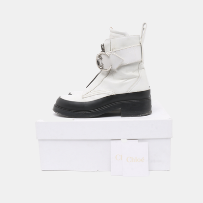 Chloé 39code Spring Autumn White Leather Women's Short Boots-(SKU)-941992725