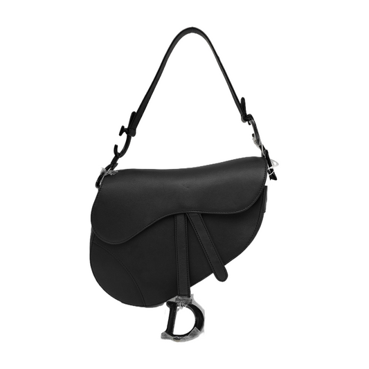 DIOR Saddle Small Black Calfskin Saddle Bag Single Shoulder Bag Tote with Black Hardware and Removable Strap-(SKU)-940890470