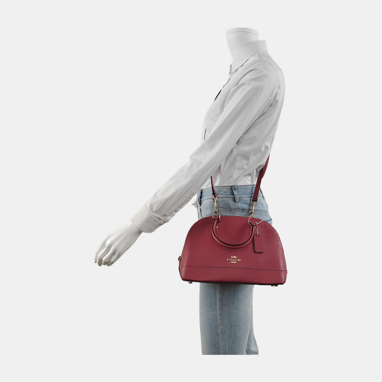 COACH SIERRA Medium size Rose Red Leather Single Shoulder Bag Crossbody Tote Golden hardware Removable shoulder strap-(SKU)-942911371