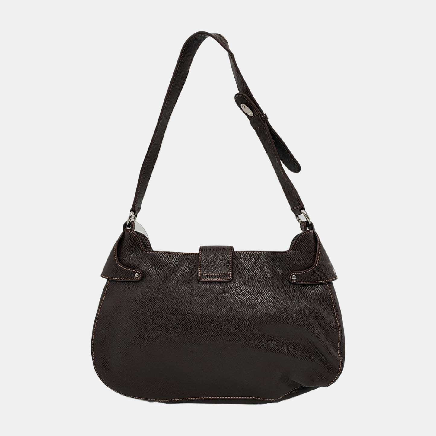 FERRAGAMO Deep brown cowhide single shoulder bag Silver Hardware-(SKU)-944080501