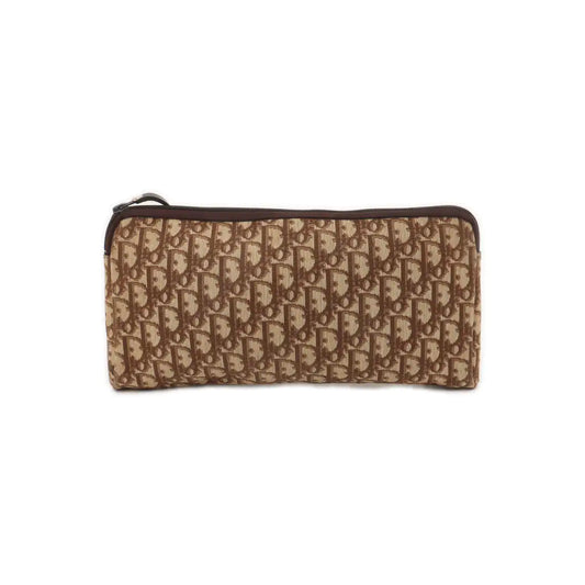 DIOR Khaki Canvas Monogrammed Floral Clutch Brown Hardware-(SKU)-939778735