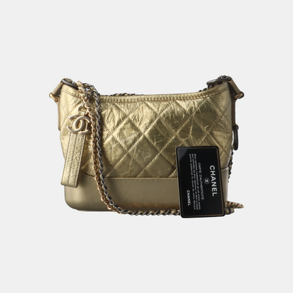 CHANEL GABRIELLE Small Size Gold Calfskin Quilted Crossbody Shoulder Bag Gold Hardware 25 Clasp Removable Strap-(SKU)-934408263