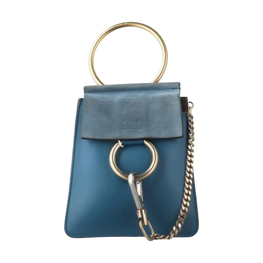 Chloé Faye Small size Blue cowhide single shoulder bag Golden hardware Removable shoulder strap-(SKU)-14470183