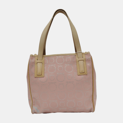 FERRAGAMO Gancini Pink Coated Canvas Handbag Silver Hardware-(SKU)-943535925